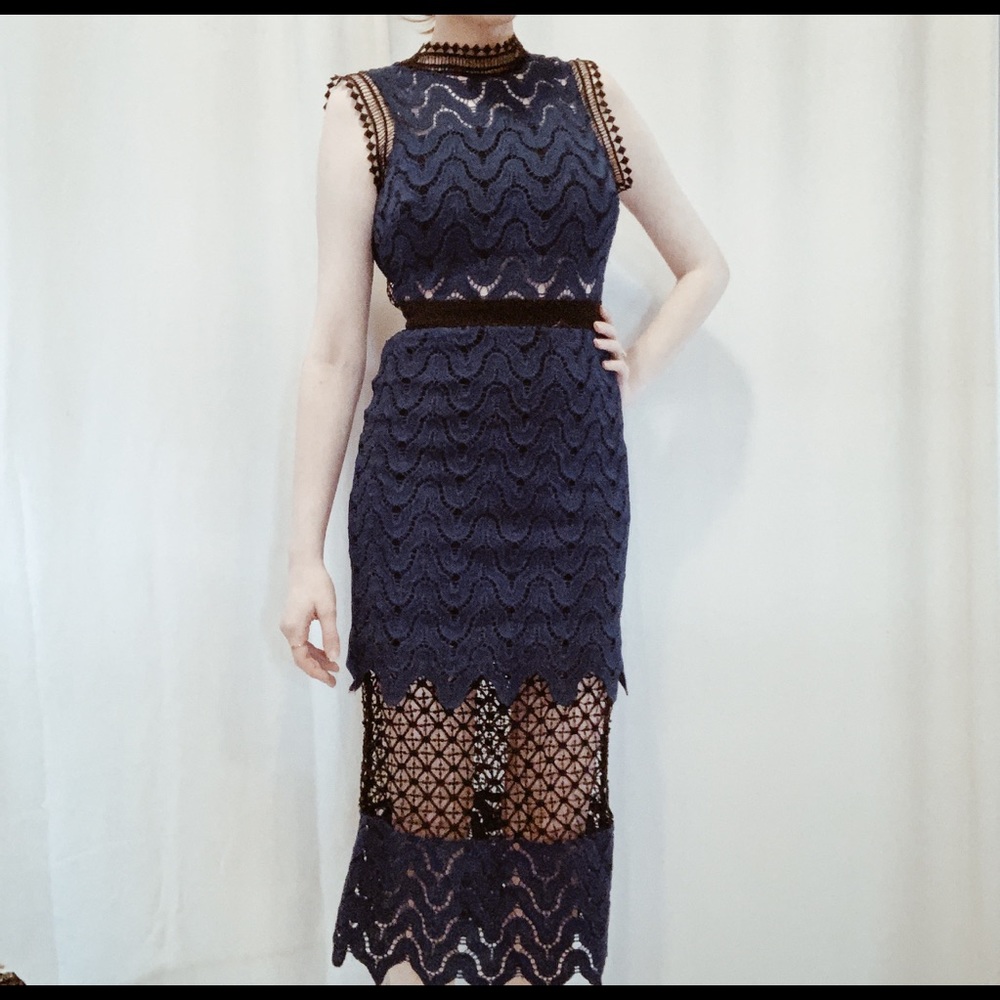 Blue Lace Midi Dress